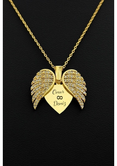 Kişiye Özel Gizli İsim Yazılı Aşkın Kanatları Açılan Kalpli Kolye Bbk55 Çok Renkli