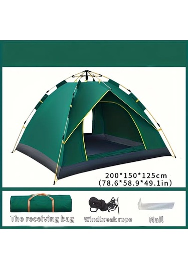 Çift Kapılı Otomatik Kurulum Kamp Çadırı 3 Kişilik Kolay Kurulum Piknik Plaj Çadır 200x150x125cm Yeşil