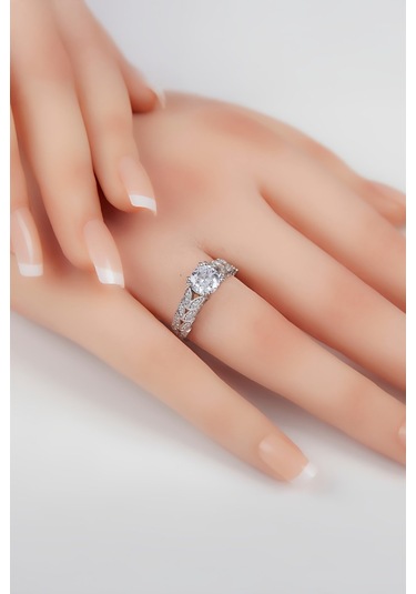 Yaprak Motifli Zirkon Taşlı 925 Ayar Gümüş Bayan Yüzük -7976