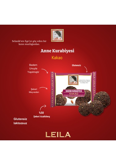 Leila Duble Kakao Badem Unu Kurabiyesi 40 Gr X 3