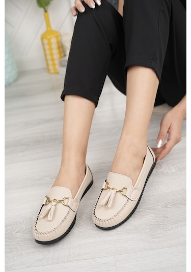 Khayt Tassel Casual Günlük Kadın Babet Ayakkabı Bej