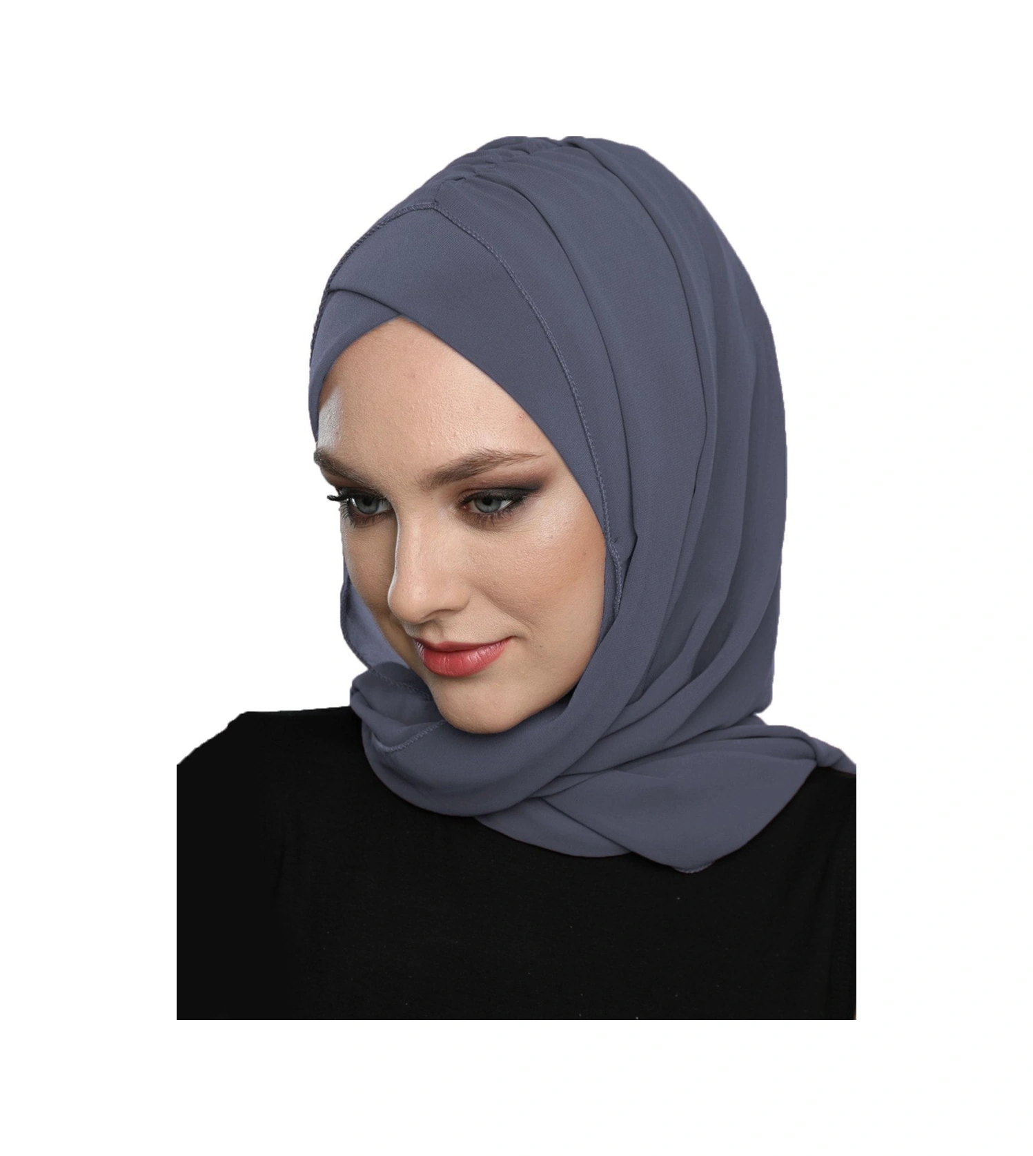 Şallı Takmatik Sade Koyu Gri Hazır Türban Tesettür Bone Namaz Örtüsü Koyu Gri