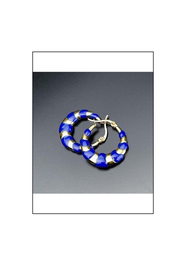 Lacivert Motifli, Halka Model, Paslanmaz Çelik Küpe 539, Kasa Altın Renk Altın