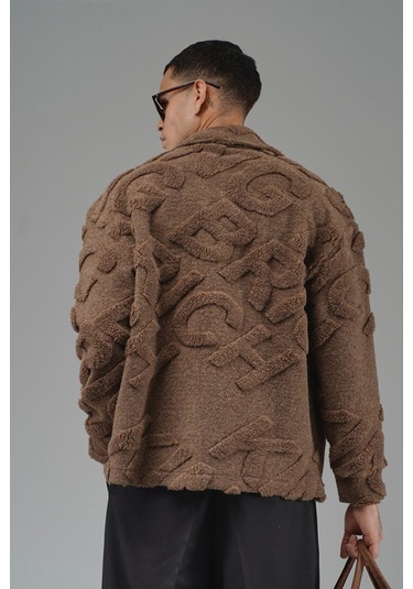 Oversize Önü Çıtçıt Kapamalı Astarsız Ve Cepsiz Peluş Ceket Kahverengi