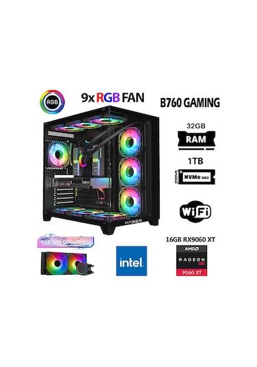 Xaser Lexus X800 i5-14400F 32 GB 1 TB M.2 NVMe SSD 16 GB RX9060XT Free Dos Masaüstü Oyuncu Bilgisayarı