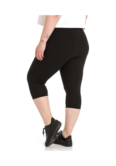 Büyük Beden Fitilli Karyoka Dikişli Diz Altı Siyah Tayt