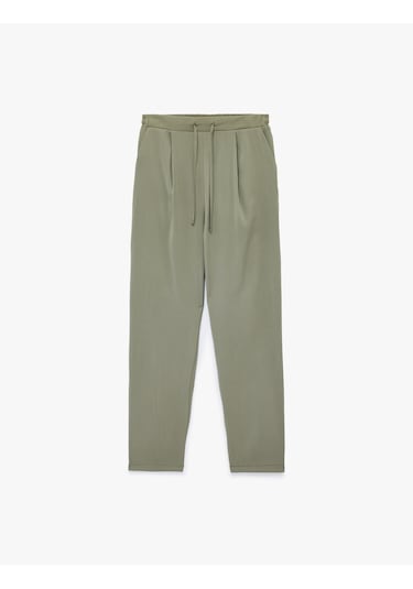Koton Rahat Kalıp Fiyonklu Bağcıklı Yüksek Bel Viskon Jogger Pantolon Haki 6sak40025uw