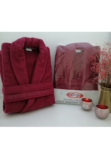 Sertay Havlu %100 Pamuk Bukle Lüks Tek Bornoz S0060 Bordo
