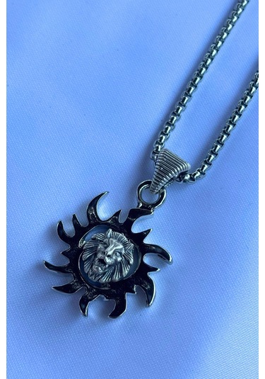 Aslanlı Biohazard El İşçiliği Paslanmaz Çelik Zincir Erkek Kolye Gümüş