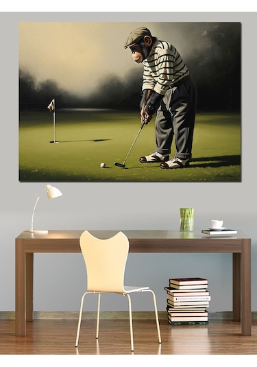 Ahşap Tablo Golf Oynayan Yaşlı Adam Figürü
