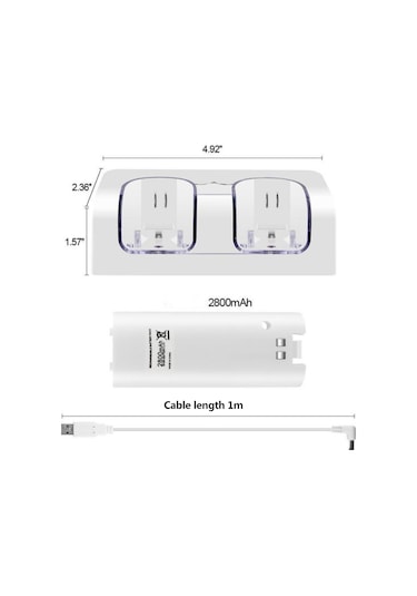 Xiyyadms Wii Kumanda Şarj İstasyonu - 2 Adet 2800mah Pil Ve Hızlı Şarj Desteği Beyaz