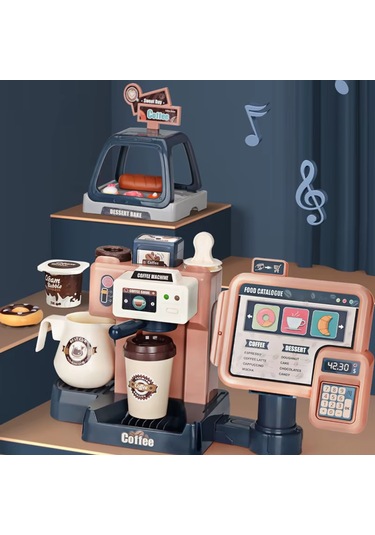 Reedark Çocuklar İçin 3'ü 1 Arada Kahve Dükkanı Oyuncak Seti - Ses Ve Işık Efektli Para Kasası İle 41 Aksesuar, Gelişimsel Rol Oyunları Mavi Diğer