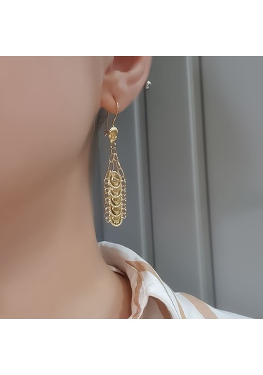 Engingold 22 Ayar Altın Sallantılı Tuğralı Küpe