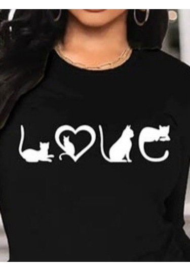 Soonaksesuar Kadın Uzun Kollu Bisiklet Yaka Baskılı Viskon Bluz Siyah