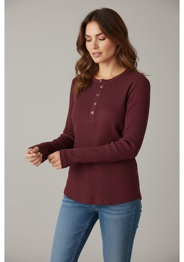 Kadın Yaka Düme Detaylı Mevsimlik Bluz Bordo