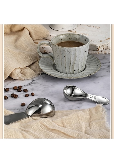Pazly 2 Adet Paslanmaz Çelik Kahve Ölçü Kaşığı 1-2 Yemek Kaşığı Kısa Saplı Gümüş Renk Gümüş