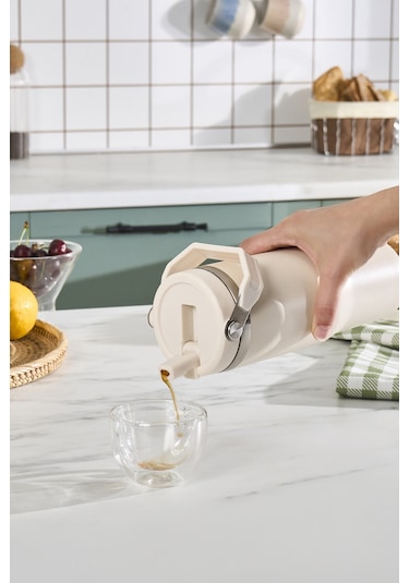 Emsan Star Ice Pipetli Çelik Sızdırmaz Termos Krem 900 Ml Krem