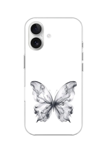 Apple Uyumlu iPhone 16 Plus Şeffaf Kılıf Dumanlı Kelebek Tasarımlı