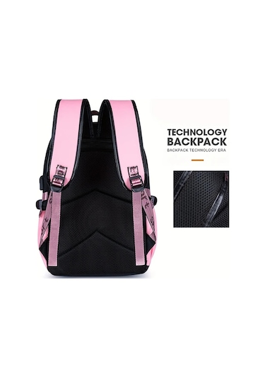 Honeybeeshop Disney Stitch Siyah 2 Büyük Kapasiteli Sırt Çantası Pembe Ve Siyah Tasarım Stitch Lilo İllüstrasyonlu Hafif Polyester Seyahat Çantası Siyah 2