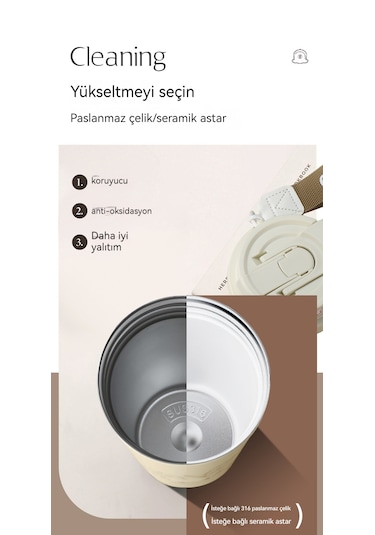 Sorunsuz Çift Kişilik İçecek Termos Bardak-light Cup Beyaz