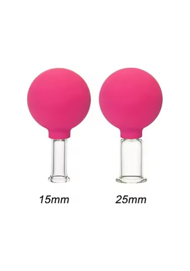 Silikon Vakumlu Cam Yüz Masaj Kupası 2'li Set Gül Pembe Renk