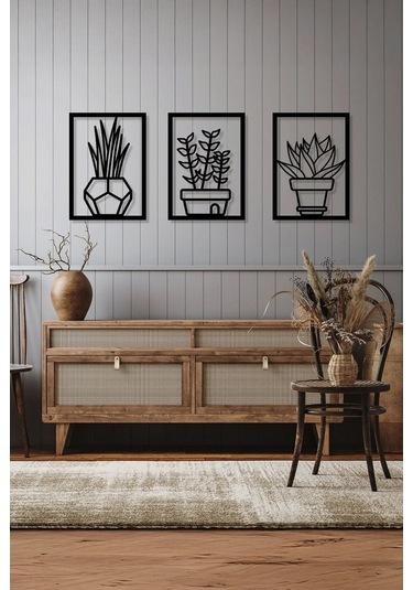 3 Parça Vazoda Çiçekler Temalı Lazer Kesim Mdf Tablo Seti - Model 2 - Ersylazermdl2