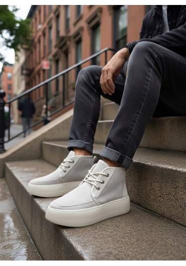 Ba0550 İçi Kürklü Bağcıklı Krem Erkek Tarz Spor Bot Krem