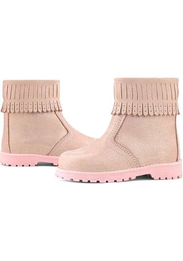 Rakerplus Chiron Hakiki Deri Pembe Simli Fermuarlı Kız Çocuk Bot Çizme Pembe