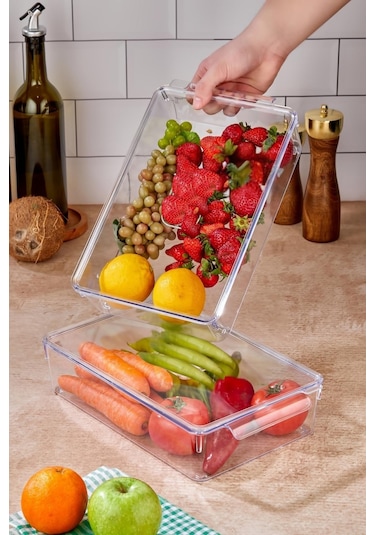 3 Lü Kapaklı Buzdolabı Organizeri & Buzdolabı Düzenleyici 3 Lt