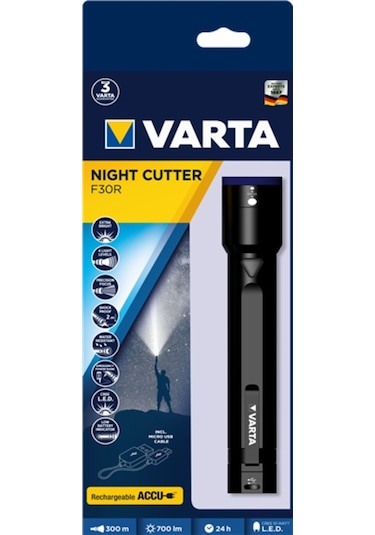 Varta 18901 Night Cutter F30r Şarj Edilebilir El Feneri Siyah