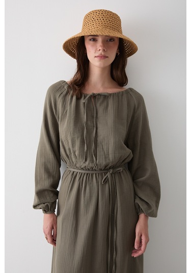 Çağla Bağlama Detaylı Müslin Elbise - 2004 Çağla