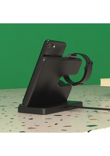 Pazly Samsung Uyumlu 3'lü Kablosuz Şarj Seti - Telefon, Saat Ve Kulaklık, Pratik Ve Dayanıklı Şarj Cihazı Siyah