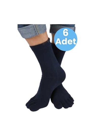 Tezzgelsin Erkek 6'lı Antibakteriyel Bambu Parmak Çorap 36-44 Numara Lacivert