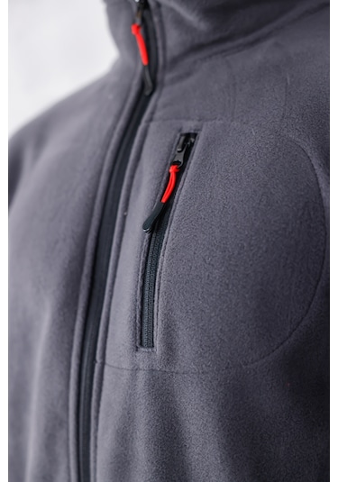 Monox Erkek Biyeli Fermuarlı Spor Polar Ceket Füme