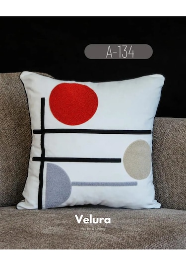 Dekoratif Kırlent & Pinterest Kırlent & Keten Kumaş - Nakış İşleme & A134 Turuncu - Yeşil - Krem