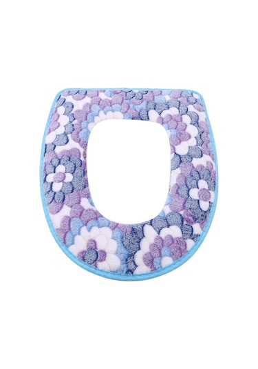 Mavi Su Geçirmez Evrensel Büyük Çiçek Mercan Kadife Klozet Minderi Velcro Klozet Kapağı Ev Klozet Kapağı