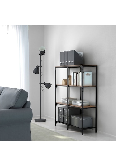 Açık Raf Ünitesi, Siyah, 100x136 Cm Rustik, Metal Ve Ahşap Siyah
