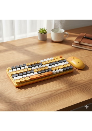 Jedel Kablosuz Daktilo Tuşlu Renkli Klavye Mouse Seti 84 Tuşlu Klavye 1600fpı Mouse