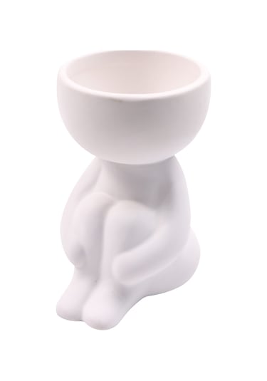 Yifomall Küçük İnsan Figürlü Seramik Suksulent Bitki Saksısı - Minimalist Beyaz Ev Dekorasyonu