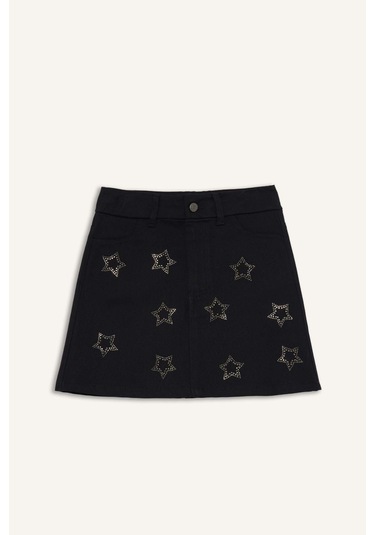 Defacto Kız Çocuk Yıldız Desenli Gabardin Etek G3797a825wnbk60 Siyah