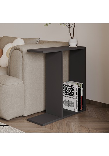 Lotus Modern Yan Sehpa Kitaplıklı Ve Dekoratif Tasarım Antrasit