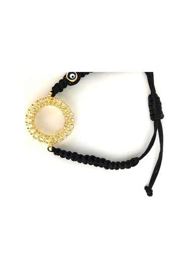 Çelikoğlu Kuyumculuk 22 Ayar Altın Kaplama Çeyrek Cerceveli Siyah İpli Bileklik Çok Renkli
