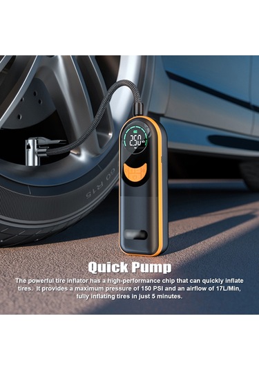 Yaozixa Kablosuz Akıllı Arabalar Lastik Hava Pompa, 4 Ön Ayar Modlu, Dijital Ekranlı, Otomatik Durdurma, 2000mah Li-po Pil, 150 Psı, Led Işık