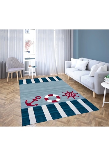 Denizci Çocuk Dijital Baskı Çocuk Oda Halısı Çok Renkli