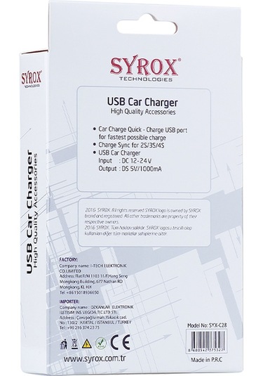 Syrox C28 Araç Şarj Aleti Micro Usb Kablo Set 1.0A Beyaz