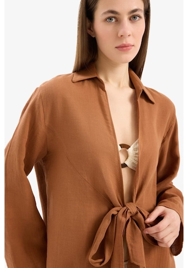 DeFacto Müslin Önden Bağlamalı Plaj Gömleği-Fall in Love B7333AX25SMBN125