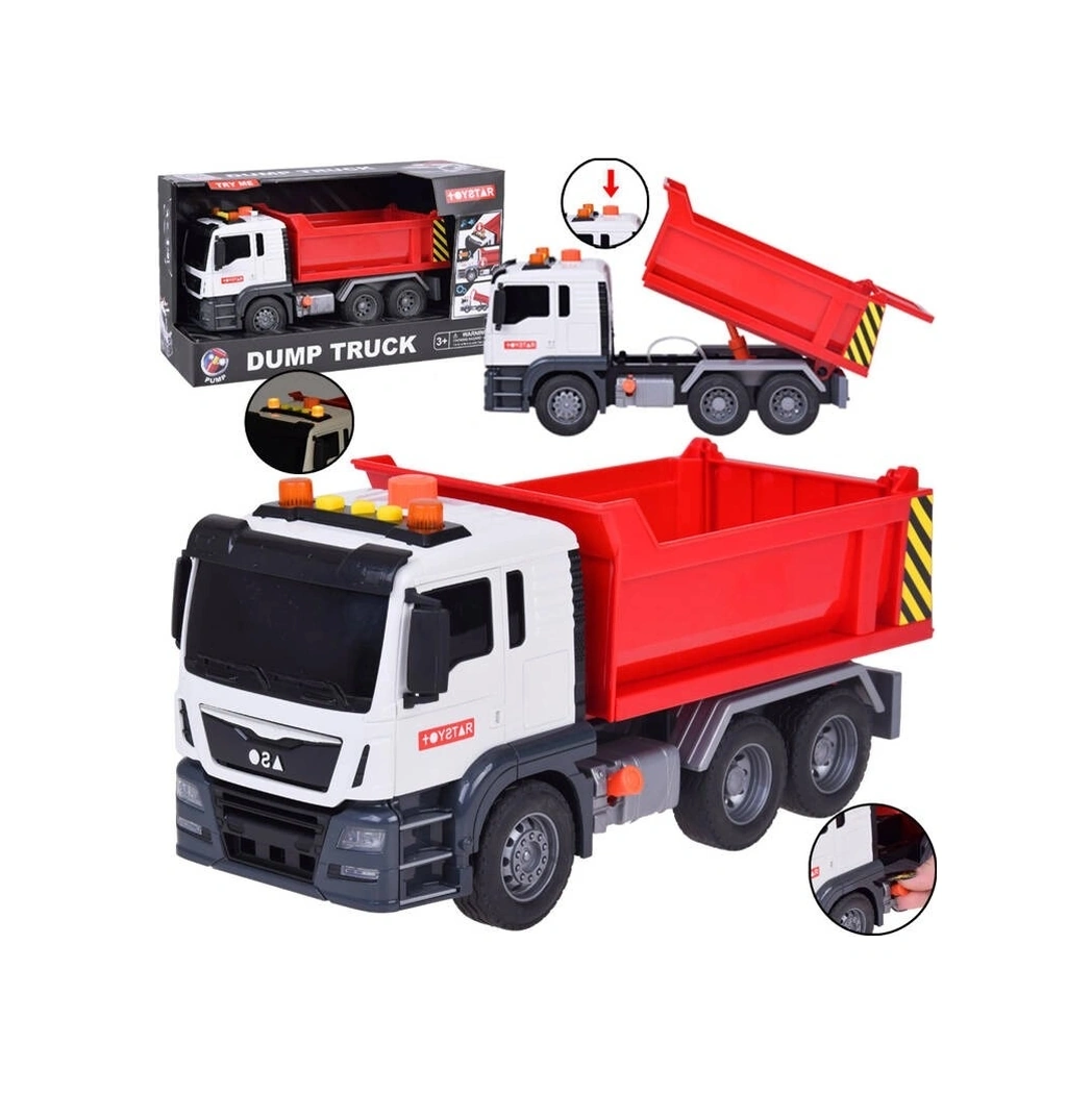 1:12 Sürtmeli Sesli Işıklı Kırmızı Damperli Oyuncak Kamyon
