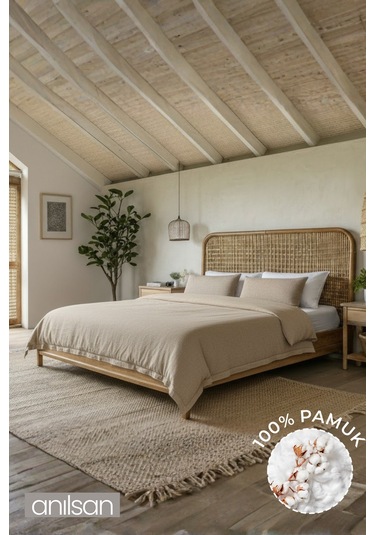 Camelia King Düz Ranforce Nevresim Set- Bej %100 Bej