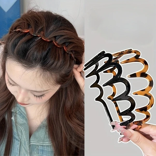 Gateesat Siyah Pvc Dalga Saç Bandı - Kadınlar İçin Kaymaz Yüz Yıkama Ve Yüksek Taç Saç Stili Siyah