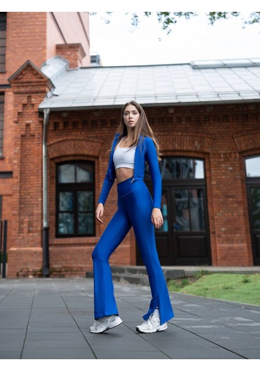 Saks Mavi Yırtmaçlı İspanyol Paça Spor Tayt